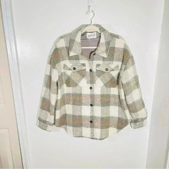 NEW Saylor Layton Jacket Shacket Oversized Fleece Tartan Plaid Large - Picture 3 of 9